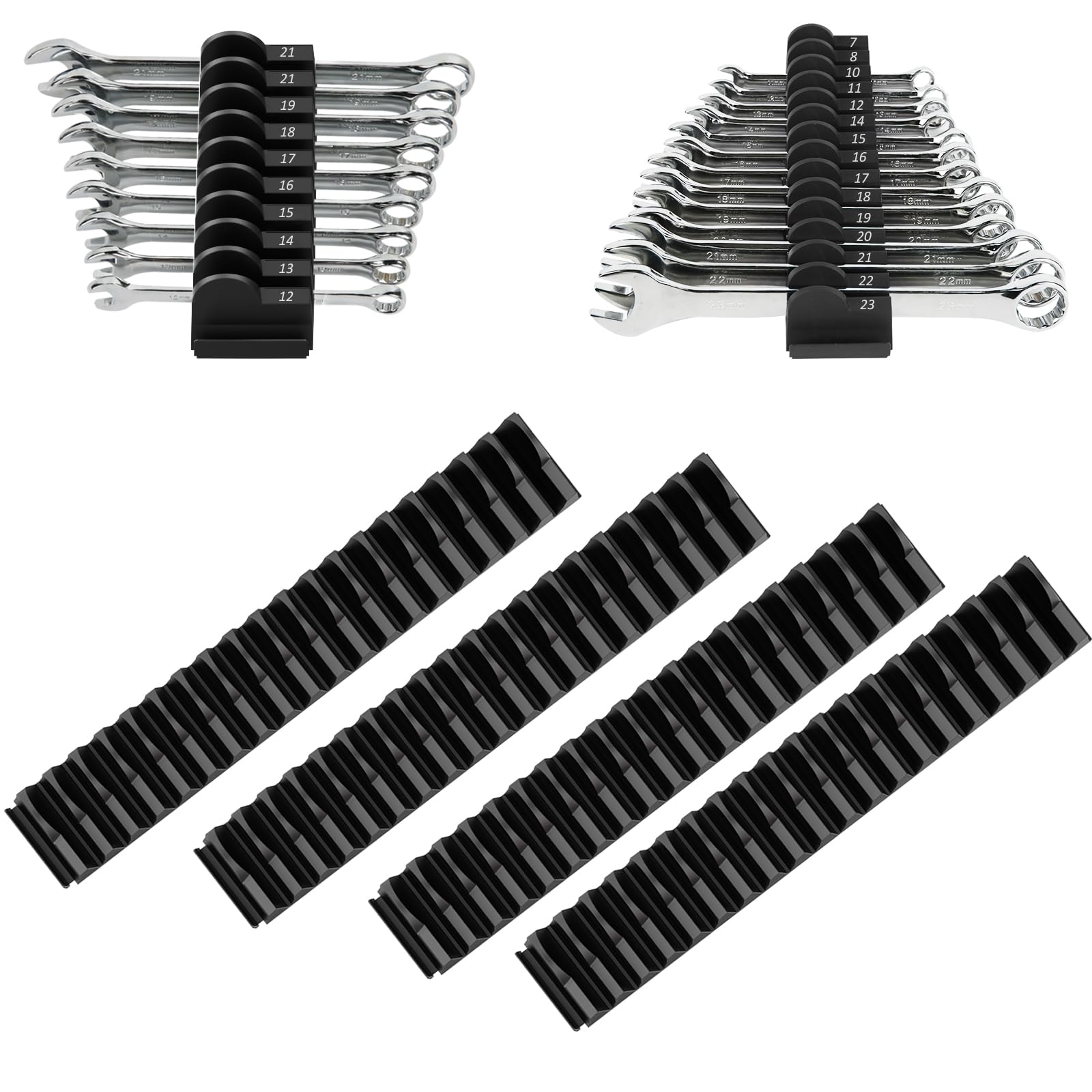 80 pcs Modular Wrench Organizers for Tool Drawers - Wrench Rack with Metric & SAE Labels, Perfect Tool Storage Holder. Gift for Father, Brother and Boyfriend (Without Magnet) (Black)