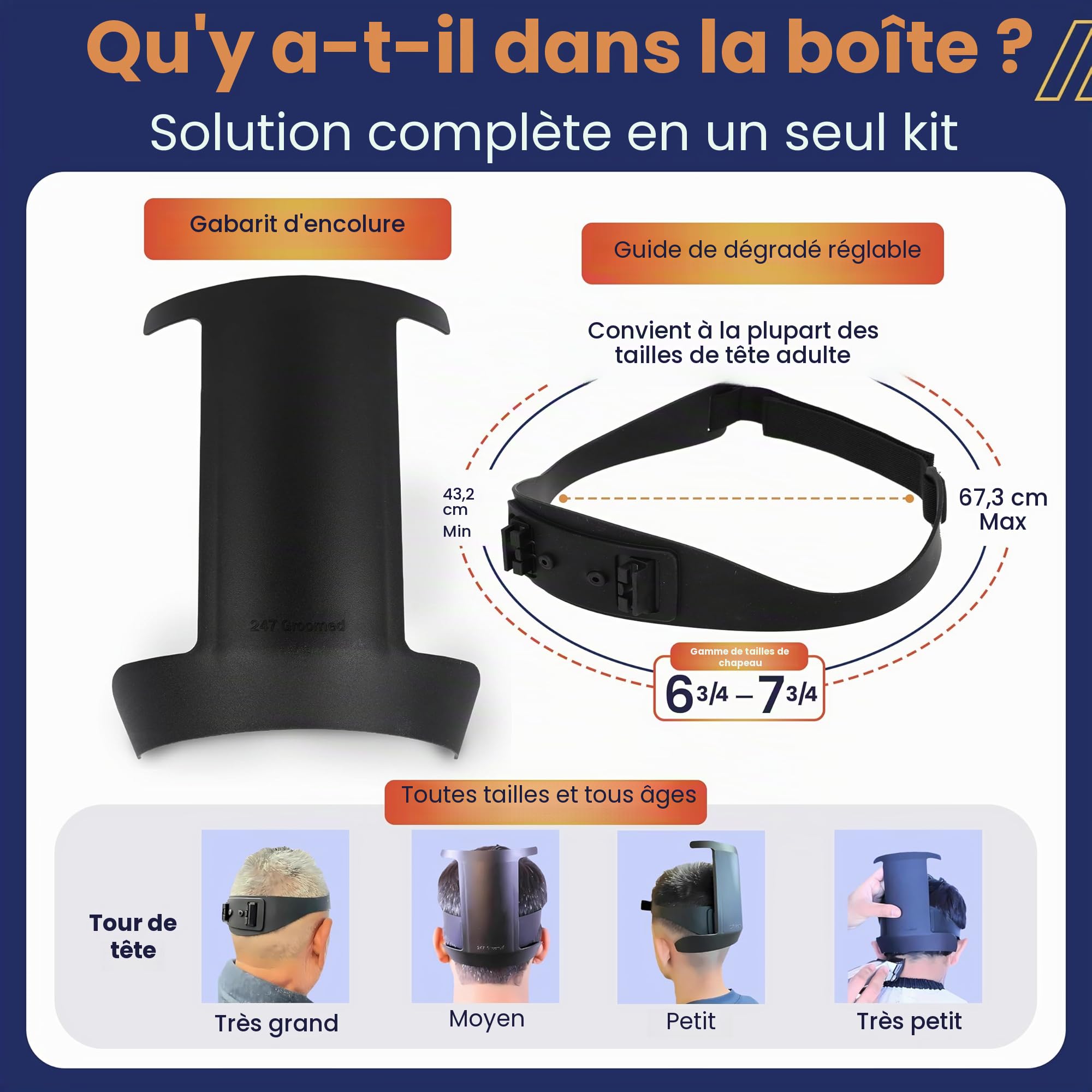 Kit de coupe de cheveux pour homme | Guide de coupe automatique 2 pièces pour homme : modèle de rasage et guide de décoloration | Outil de décoloration des cheveux à taille réglable et modèle de