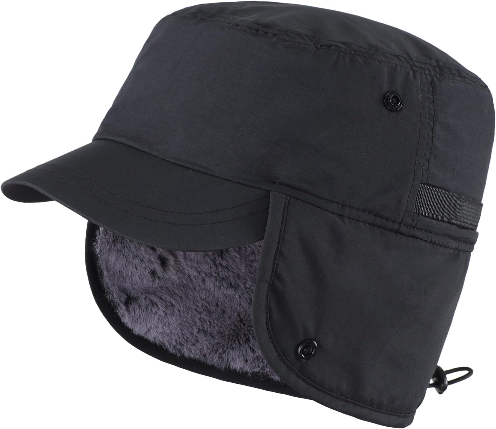 Men's Winter Hat with Visor Warm Earflaps Hat Fully Lined Faux Fur Baseball Cap Trapper Hunting Hats