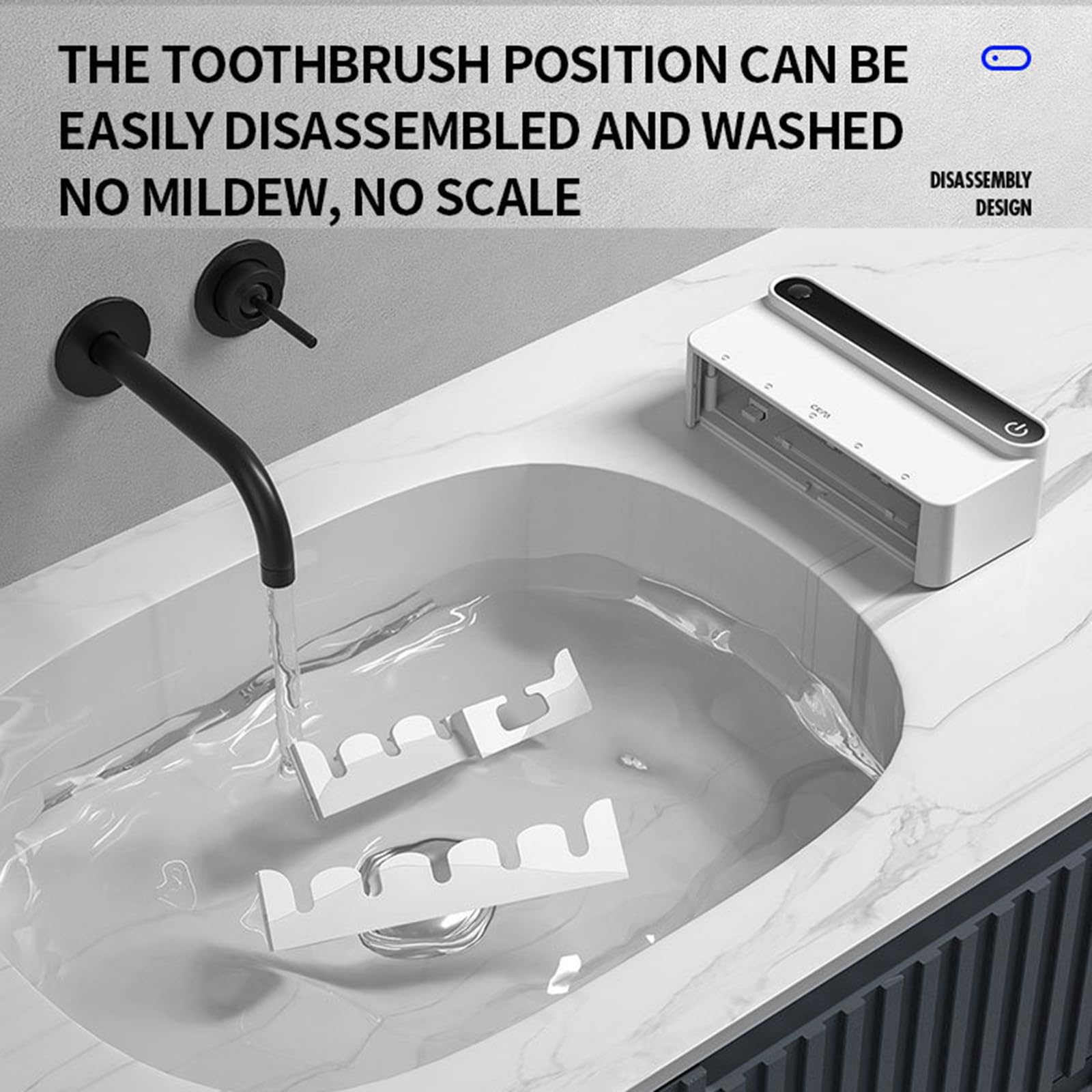 Esterilizador de cepillo de dientes inteligente ultravioleta Secado sin perforación Estante de cepillo de dientes de inducción de cuerpo humano montado en la pared,White