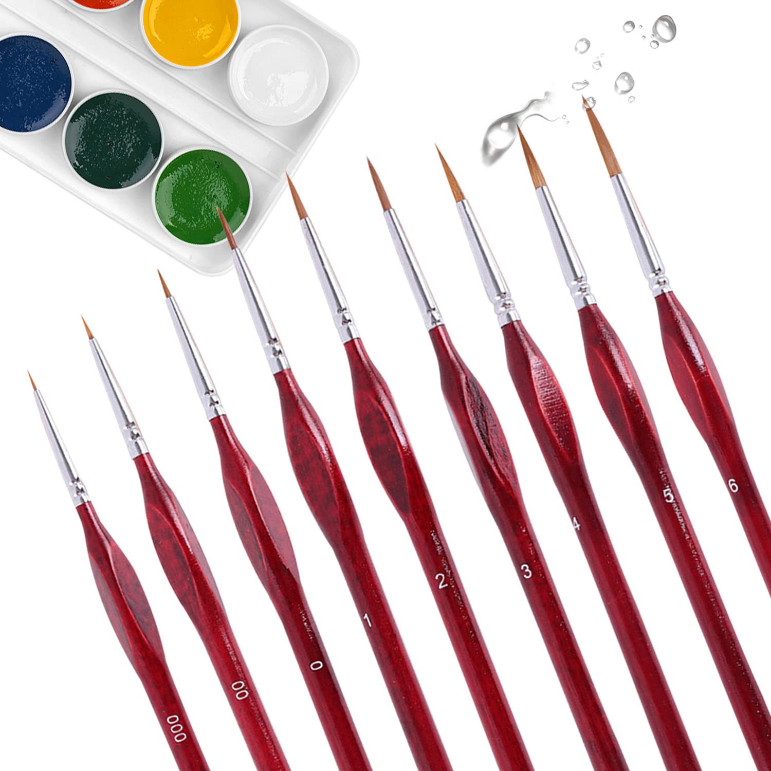 9pcs Fine Detail Paint Brush Set, Miniature Acrylic Tip Thin Professional Artis Paint Brush, with Triangular Handles for Detailed Watercolor Art Painting, Face Painting, Line Drawing,Oil Painting Red