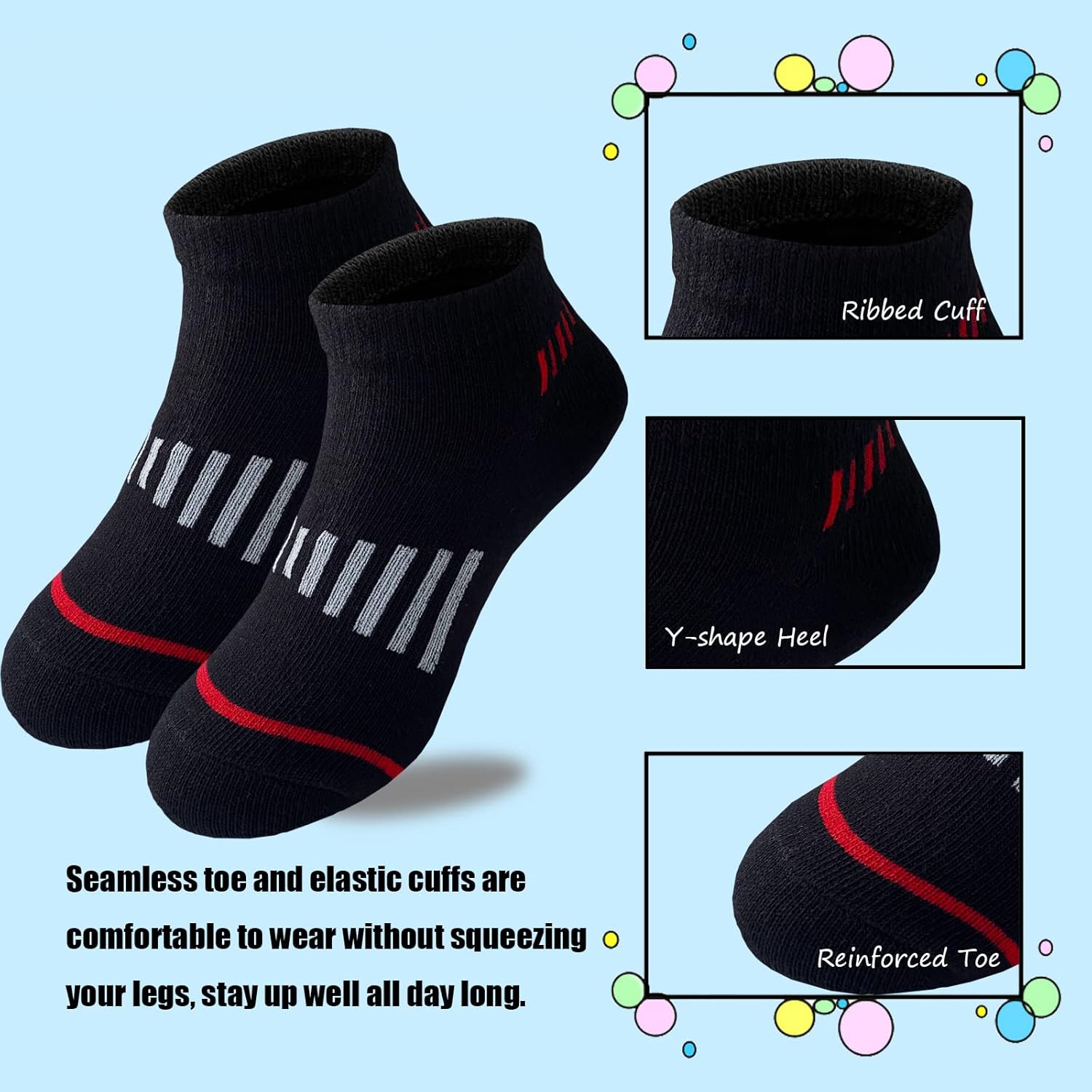 12 Pairs Boys Socks Kids Ankle Athletic Cotton Sock Half Cushioned Low Cut Sock - Image 6