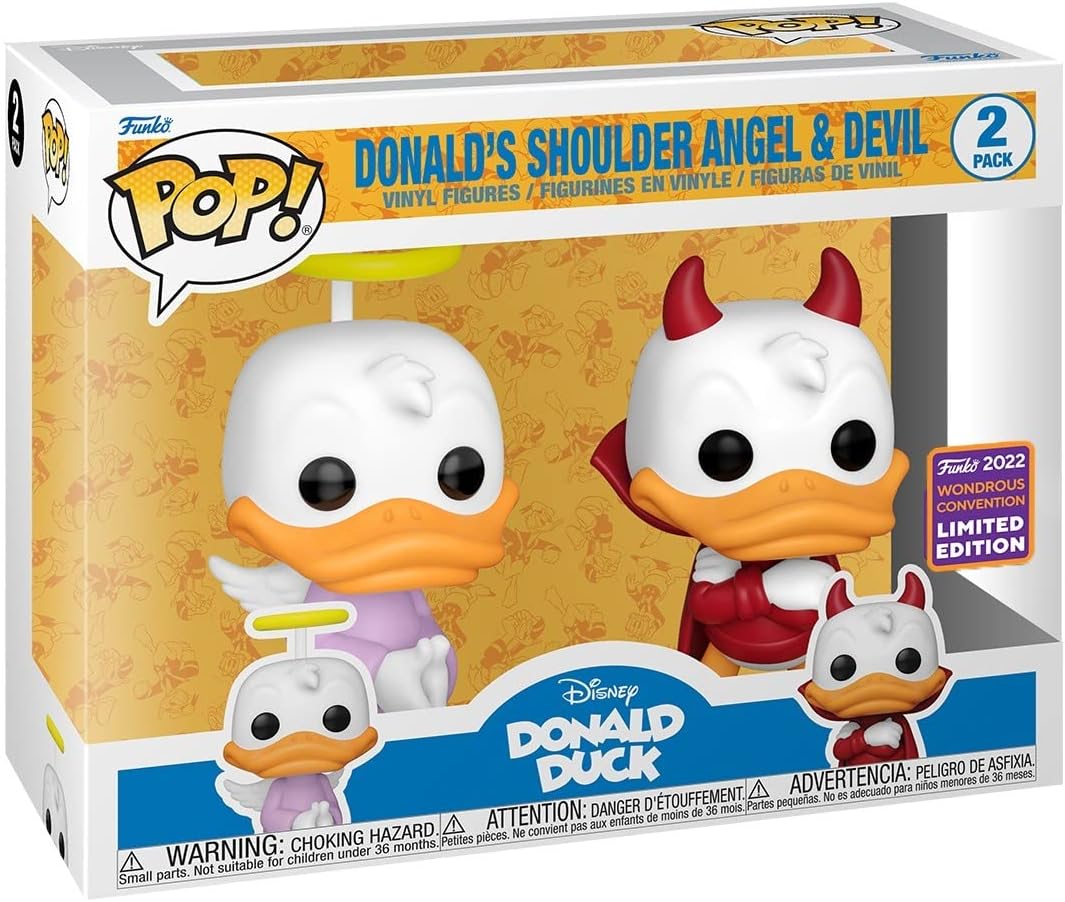 Funko Disney Pop! Donald's Shoulder Angel & Devil Vinyl Figure Set 2022 Wondrous Convention Exclusive, White and Red - Image 2