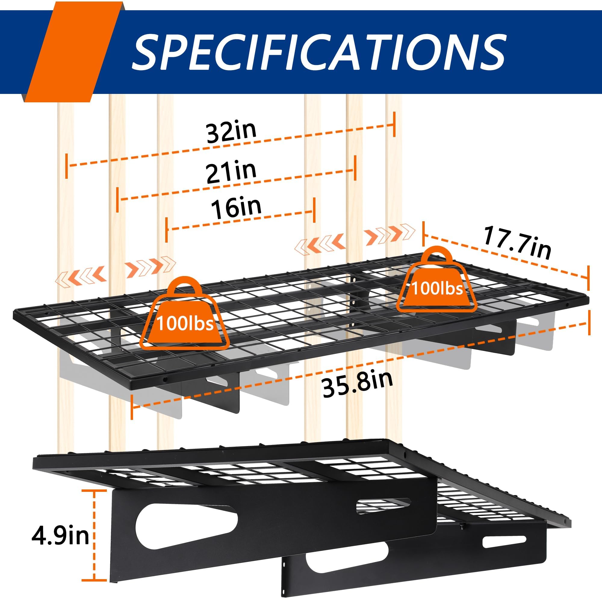 Jowkou Garage Wall Shelving, Garage Shelving Shelves Wall Mounted, Over Door Storage Rack - Image 4