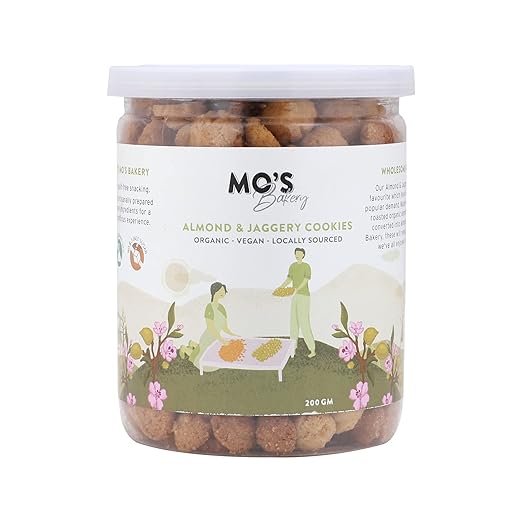 Mo's Almond & Jaggery Cookies, 200 G | Vegan | Rich in Taste and Nutrition | 100% Natural & Preservatives Free | High Fiber & Diabetic Friendly Cookies