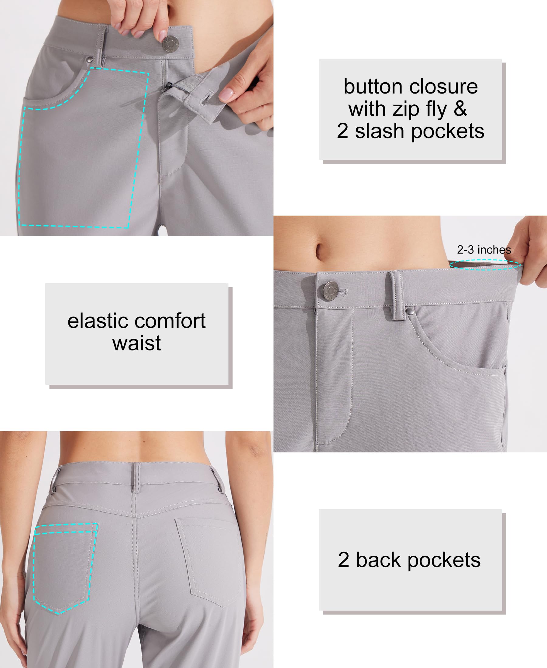 Libin Pantalon habillé pour femme 73,7 cm, 78,7 cm, extensible, jambe droite, pantalon de travail, pantalon de golf décontracté pour le bureau, le travail, le voyage, léger, gris clair, 38