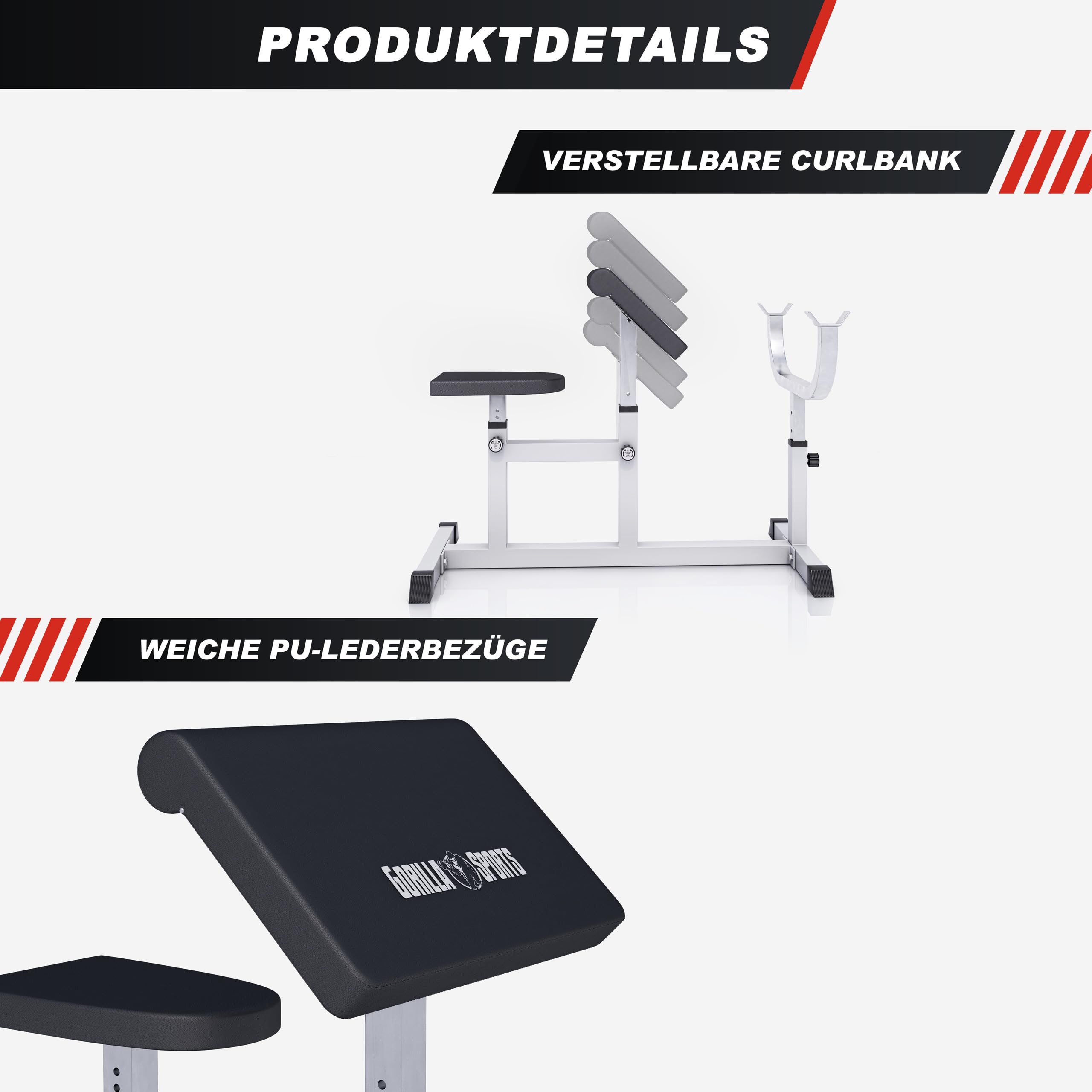 GORILLA SPORTS® Banc de Musculation pour Biceps - Réglable, Charge Max. 200 kg - Curl, Entraînement, Triceps, Preacher, Équipement de Fitness, Gym, Sport