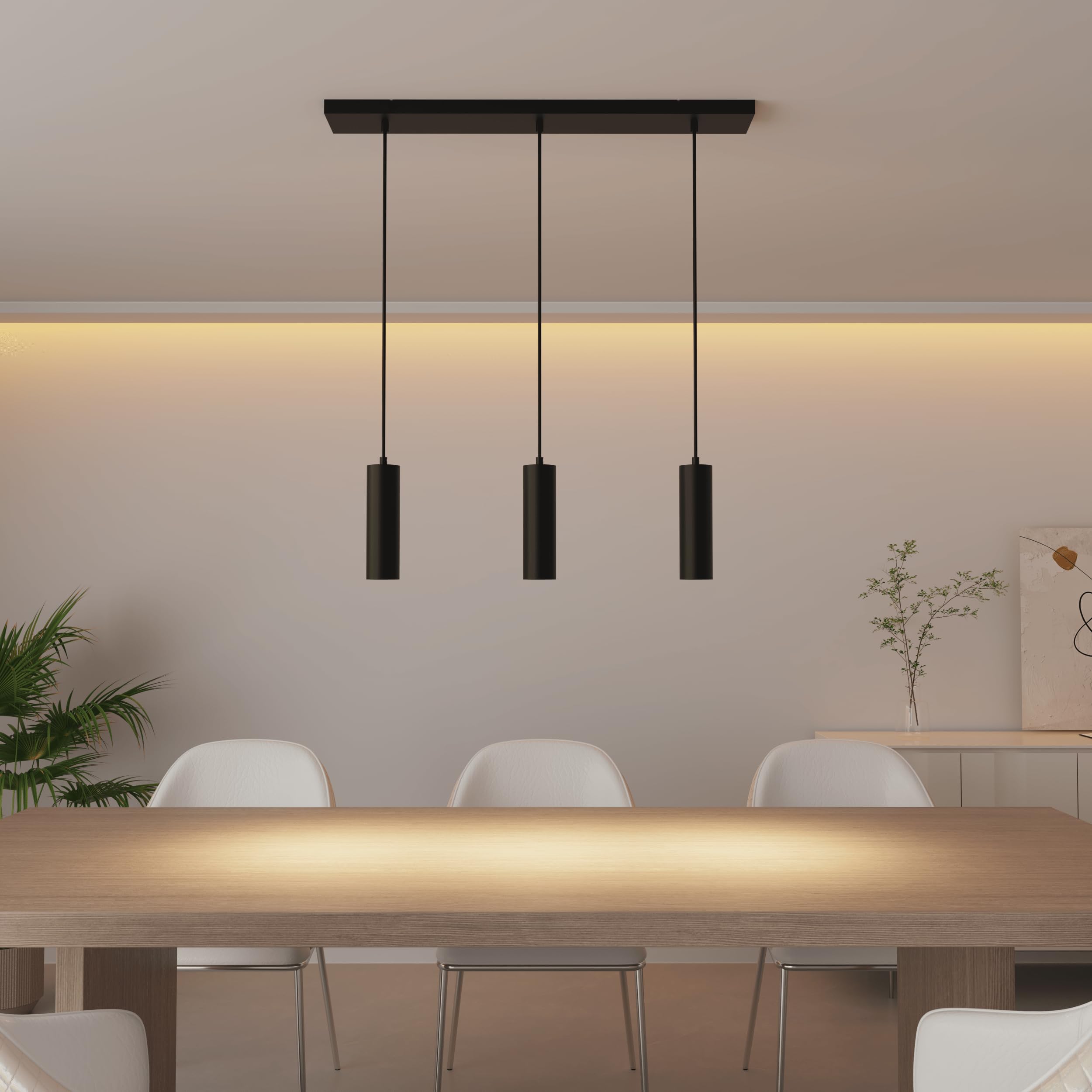 CALEX Pendelleuchte GU10, 3-flammig, Zylinder aus Aluminium, Höhenverstellbar, Matt Schwarz