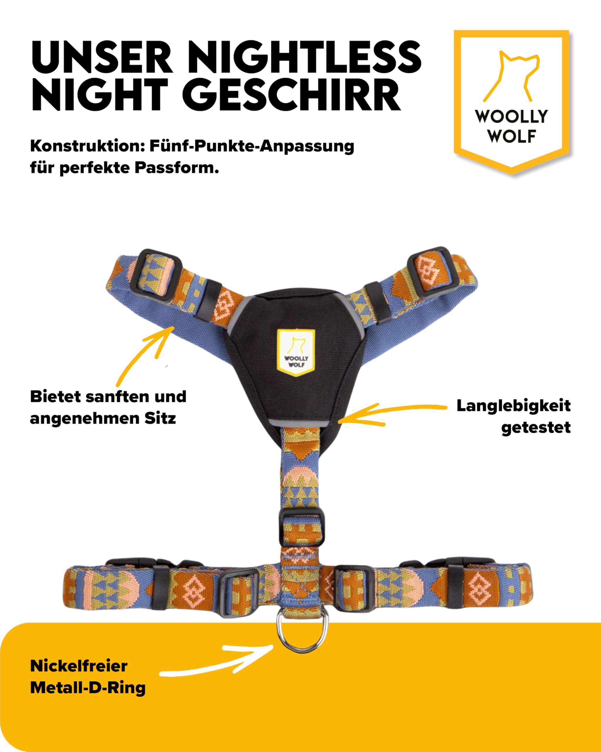 Woolly Wolf Nightless Night Dog Harness XXS - Hundegeschirr für kleine Hunde aus recyceltem Polyester, Perfekte Passform und Reflektoren für erhöhte Sichtbarkeit