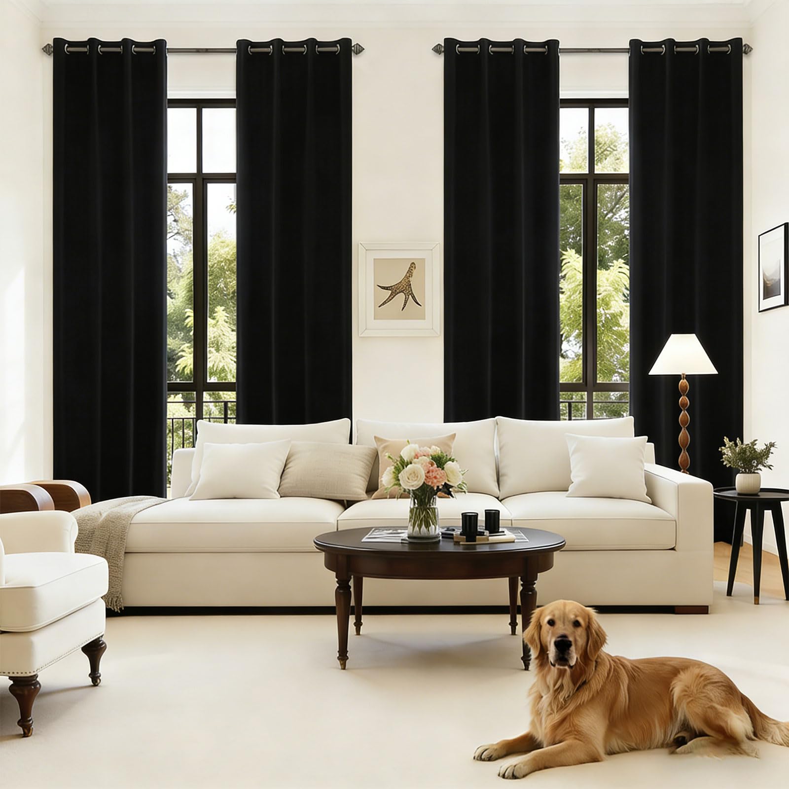 GUOJUN Thermovorhang 130 x 185 cm Verdunkelung Modern Kälteschutz Türvorhang Blickdicht Ösenschal Hitzeschutz, Wärmeisolierend, mit Ösen für Wohnzimmer Schlafzimmer, Schwarz