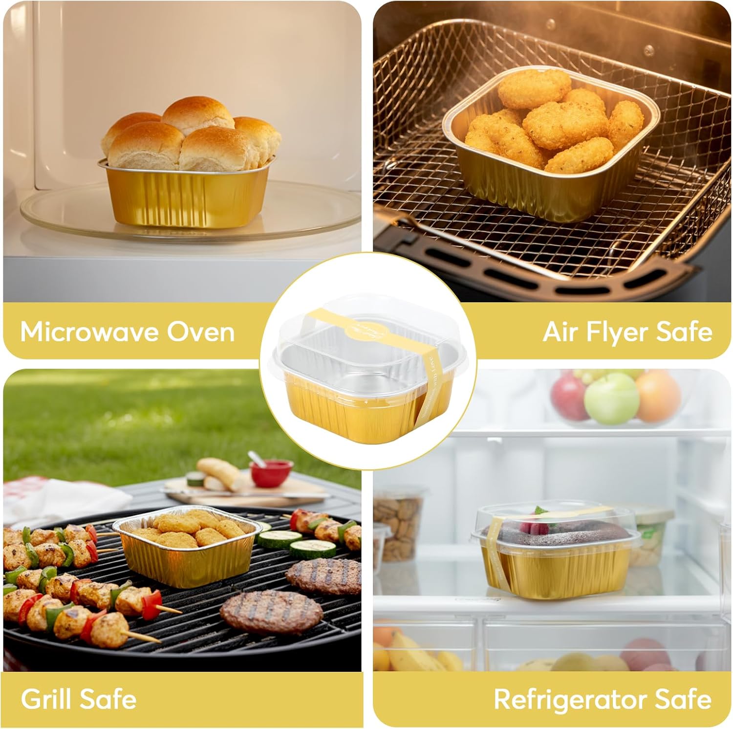 Ruckae 10oz 100 Pcs Square Mini Loaf Pans with Lids-Disposable Foil Dessert Containers,Mini Cake Pans with Lids,Aluminum Dessert Cups for Parties and Weddings (Gold, 10oz) - Image 6