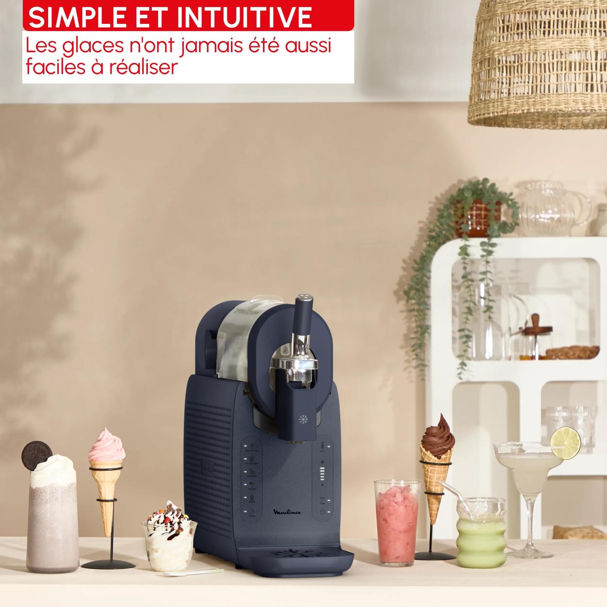 Moulinex Freezi, Machine à glaces et boissons glacées, Instantané, 5 programmes, Glaces à l’italienne, Yaourts glacés, Granités, Milkshakes, Cocktails, Nettoyage automatique, 1,4 L, MJ8024F0