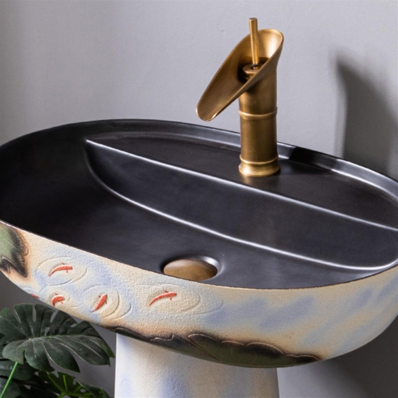 Lavabo de columna de arte retro, lavabo de cerámica, para patio, fácil de limpiar e instalar, tamaño A, B-One Size