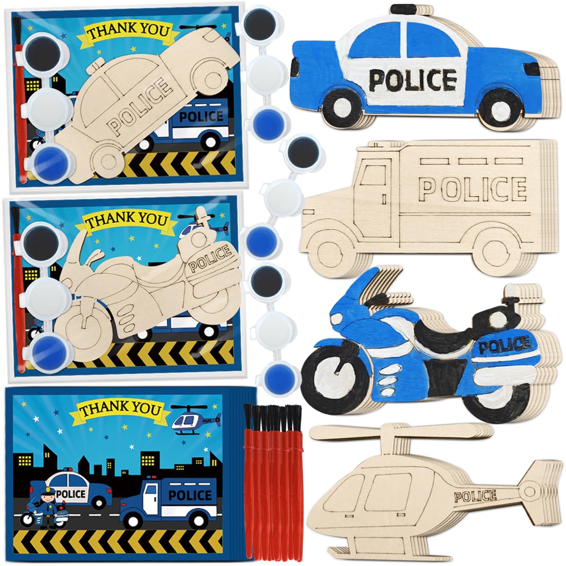 Jekocet ㅤ Police Party Favors 24 Pcs Police Wooden Painting Kits Police Birthday Party Decorations Police Party Bags Thank You Gifts