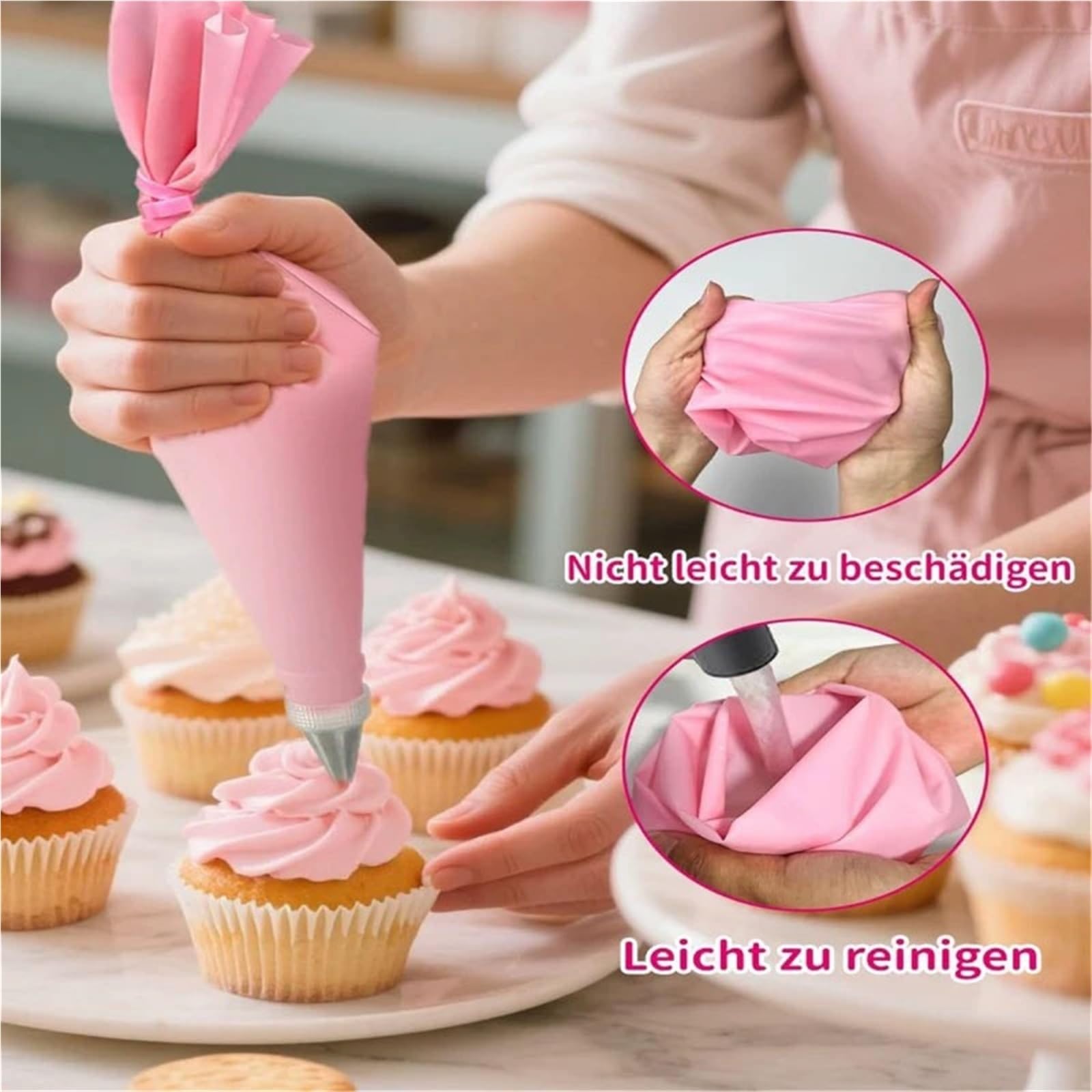 Kuchendekorationsset, 80-teilig, mit wiederverwendbarem TPU-Spritzbeutel und 49 Edelstahl-Spritztüllen, Einweg-Spritzbeutel für Geburtstag, Hochzeit und Cupcake-Dekoration