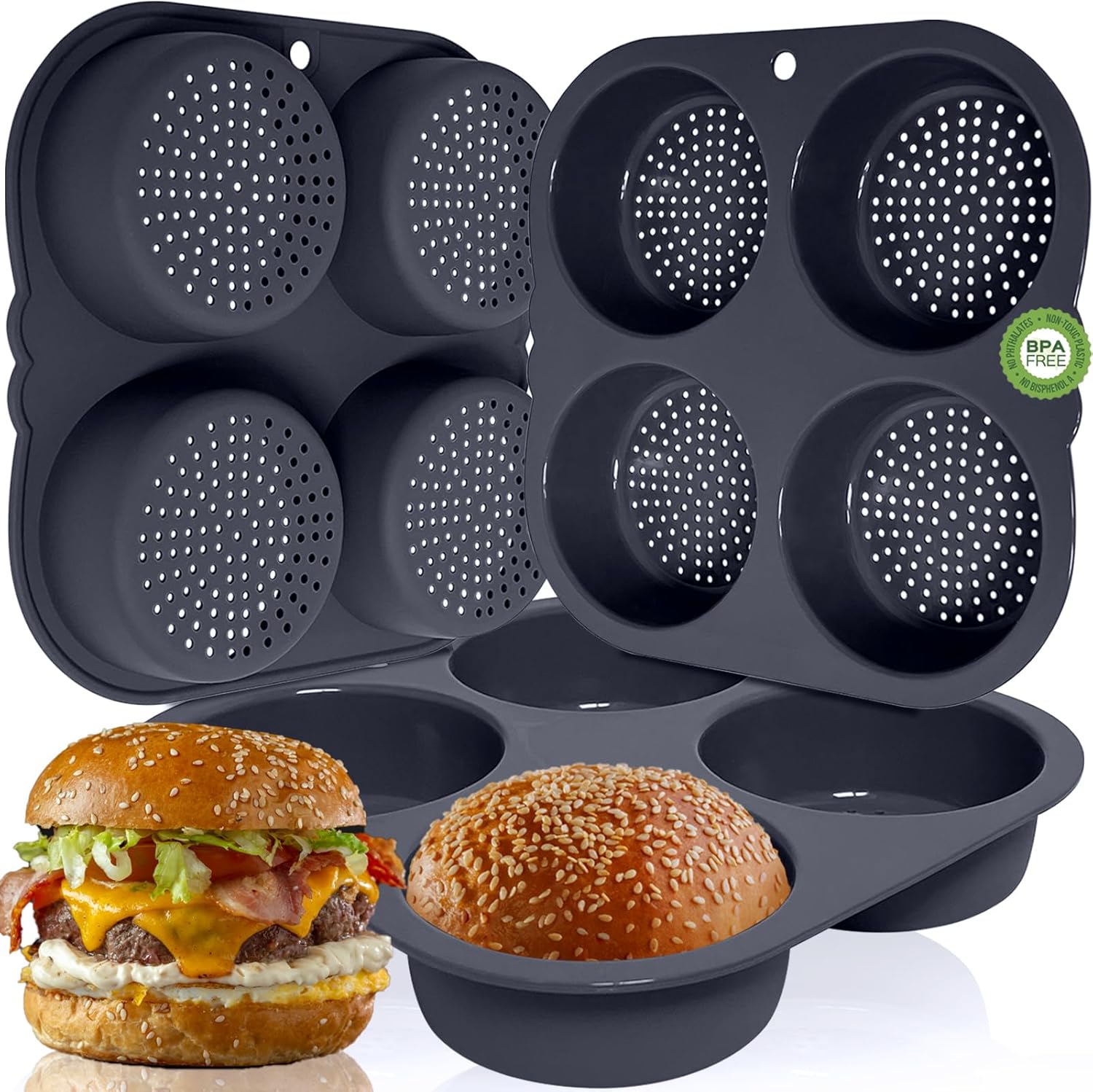 GDDGCUO Hamburger Bun Pan, 4 Inch Silicone Hamburger Bun