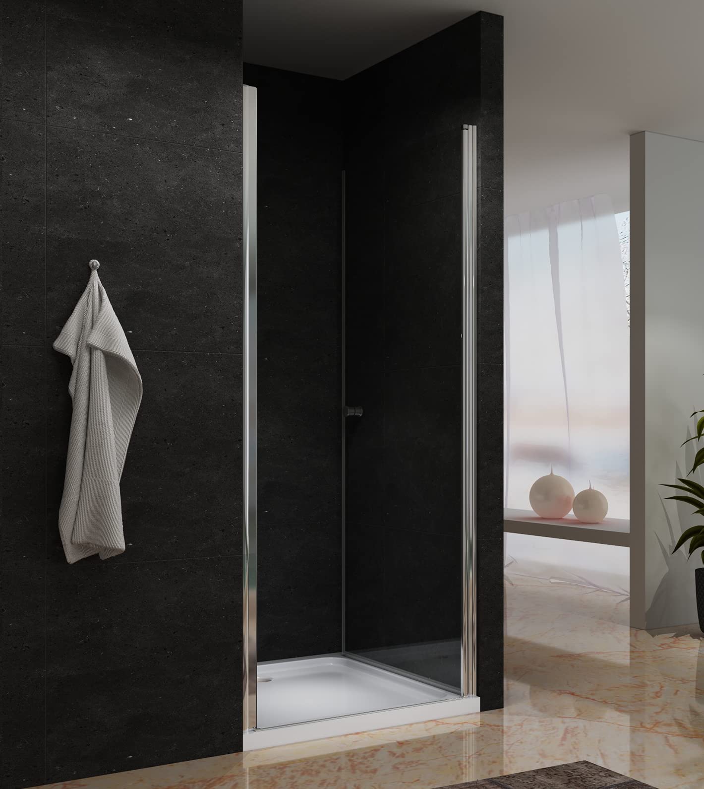 Duschtür Glas 70 cm breit Verstellbereich 69-71,5 cm 195 cm hoch Nischentür Dusche einstellbar ohne Rahmen öffnung nach innen und außen Ebenerdige Montage möglich 6 mm Klarglas NANO-Beschichtung