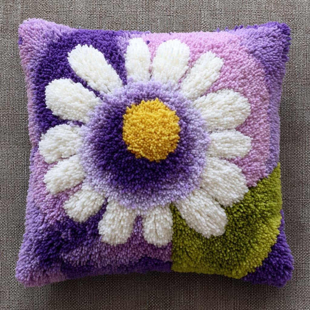 Taxpy Latch Hook Cushion Kits Flowers Pillowcase Kits Embroidery Kit 17X17 Inch DIY Needlework Pillow Cover Sofa Cushion Rug Making