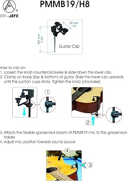 AV-JEFES Guitar Clip-On Microphone - Professional Instrument Mic for Audio Technica Wireless Systems & Phantom Power - PMM19B-H4P-GT