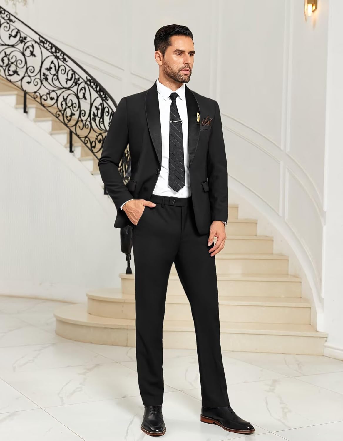 Mens Suit 3 Piece Formal Shawl Lapel Tuxedo for Men Wedding Suits One Button Jacket Vest Pants Set - Image 3