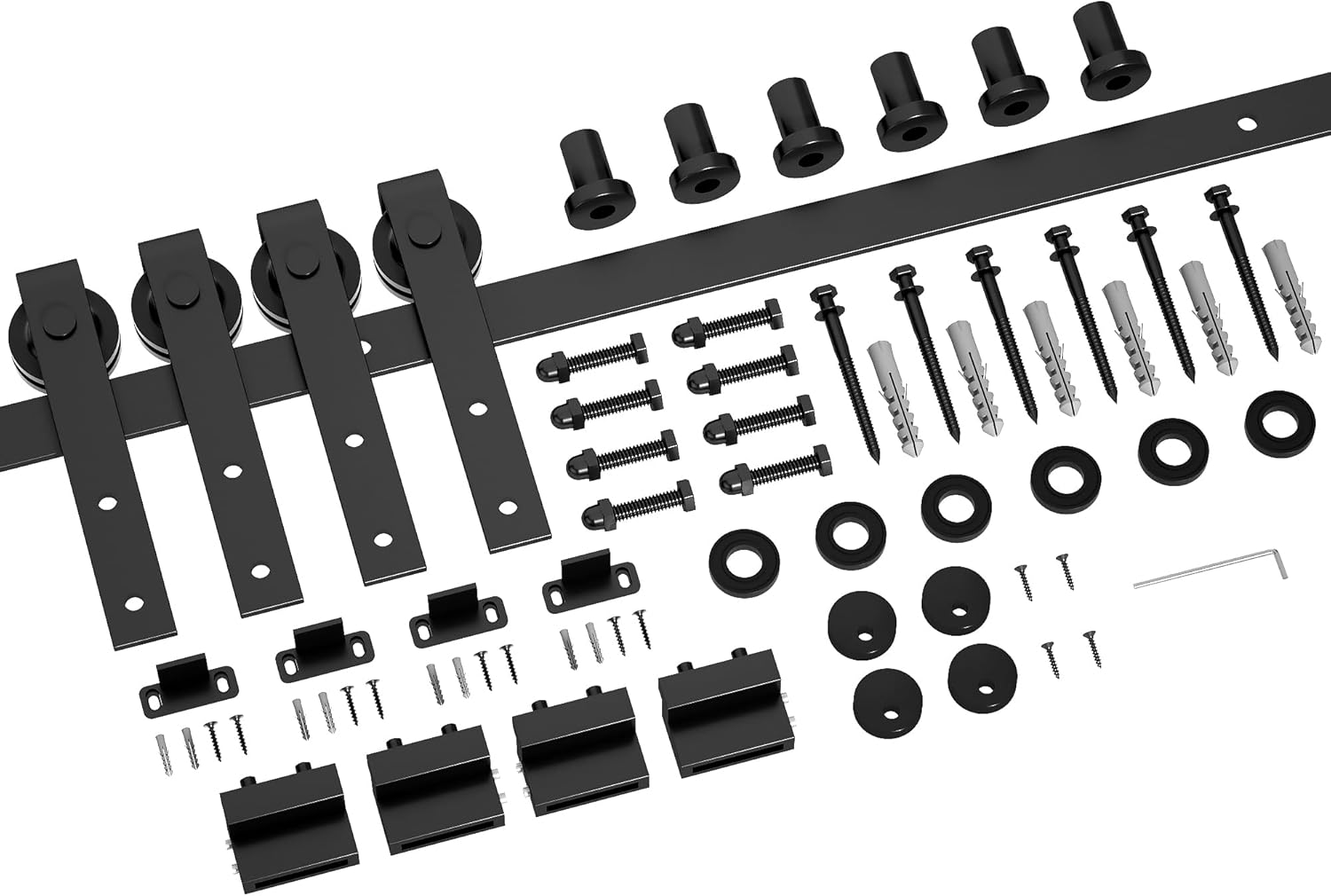 donyoung 8ft sliding barn door hardware kit, heavy duty barn door track kit fit double 24" width door panel, smooth and quiet sliding, easy to install, doors not included (8ft double door kit) 8 feet