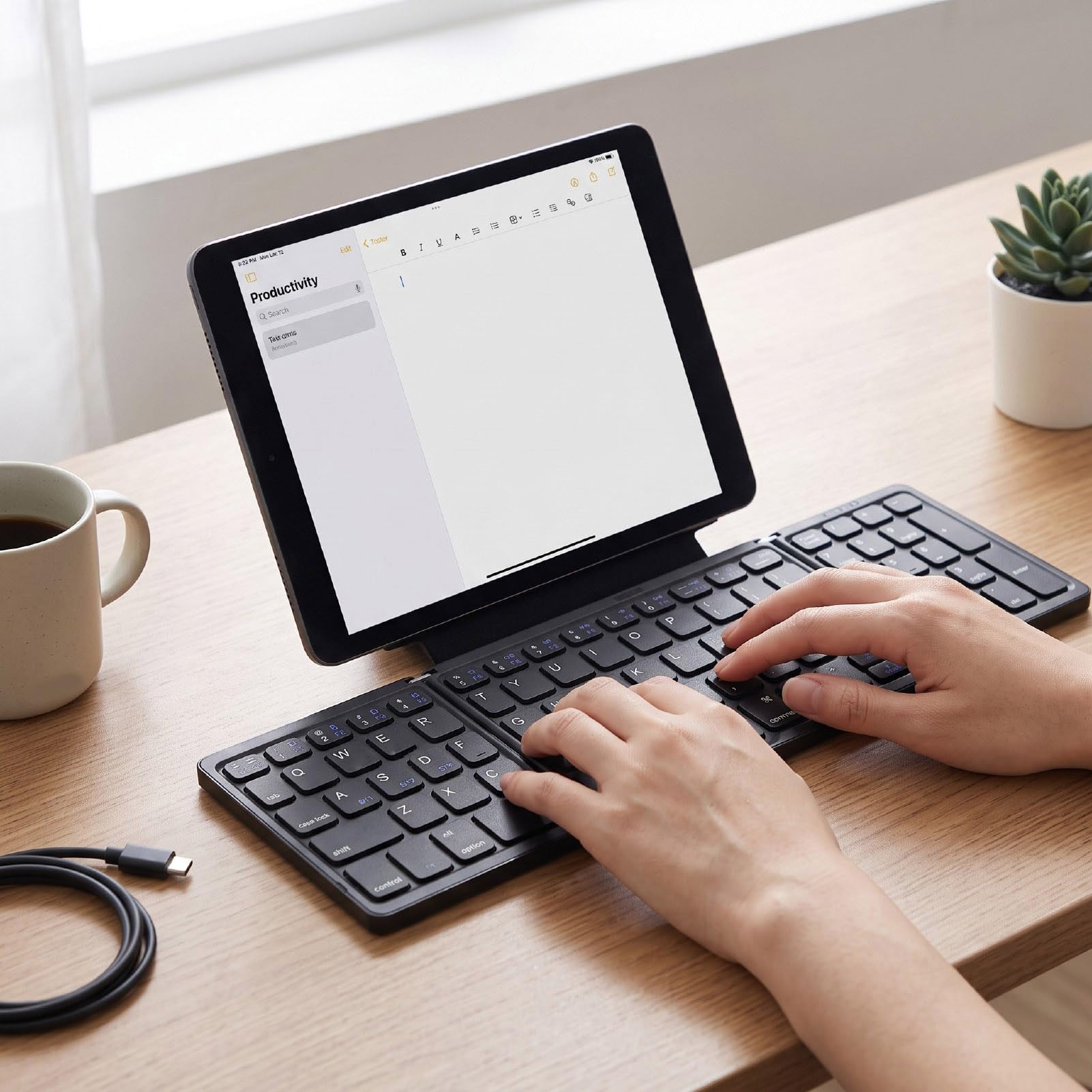 Teclado Inalámbrico Plegable, Diseño Compacto de Triple Plegado (Black)