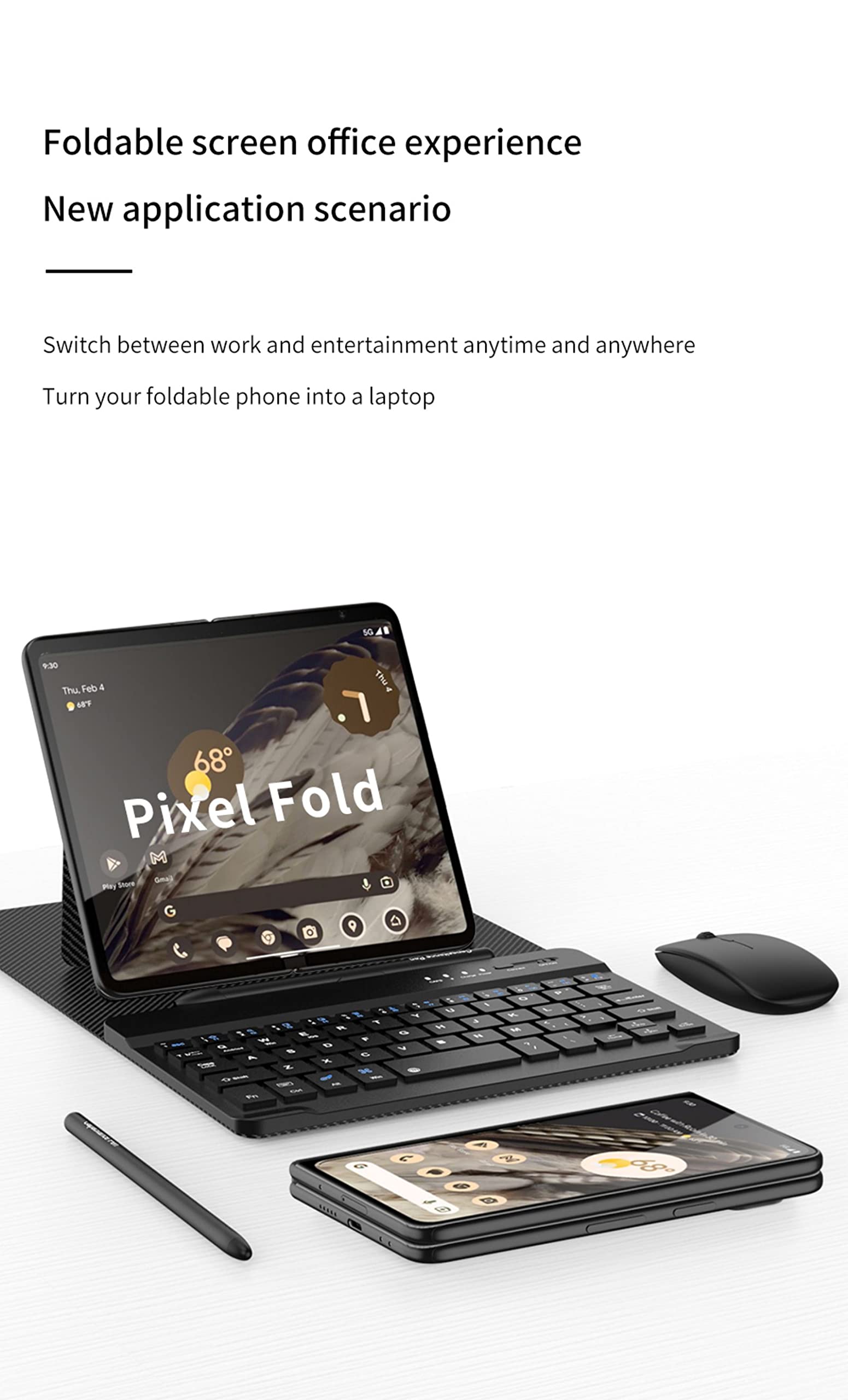 COQUE Składany telefon wyciszony klawiatura Bluetooth / mysz Bluetooth / długopis dotykowy + otwór na długopis/składane skórzane etui Shift zestaw biurowy, mobilny zestaw akcesoriów biurowych do