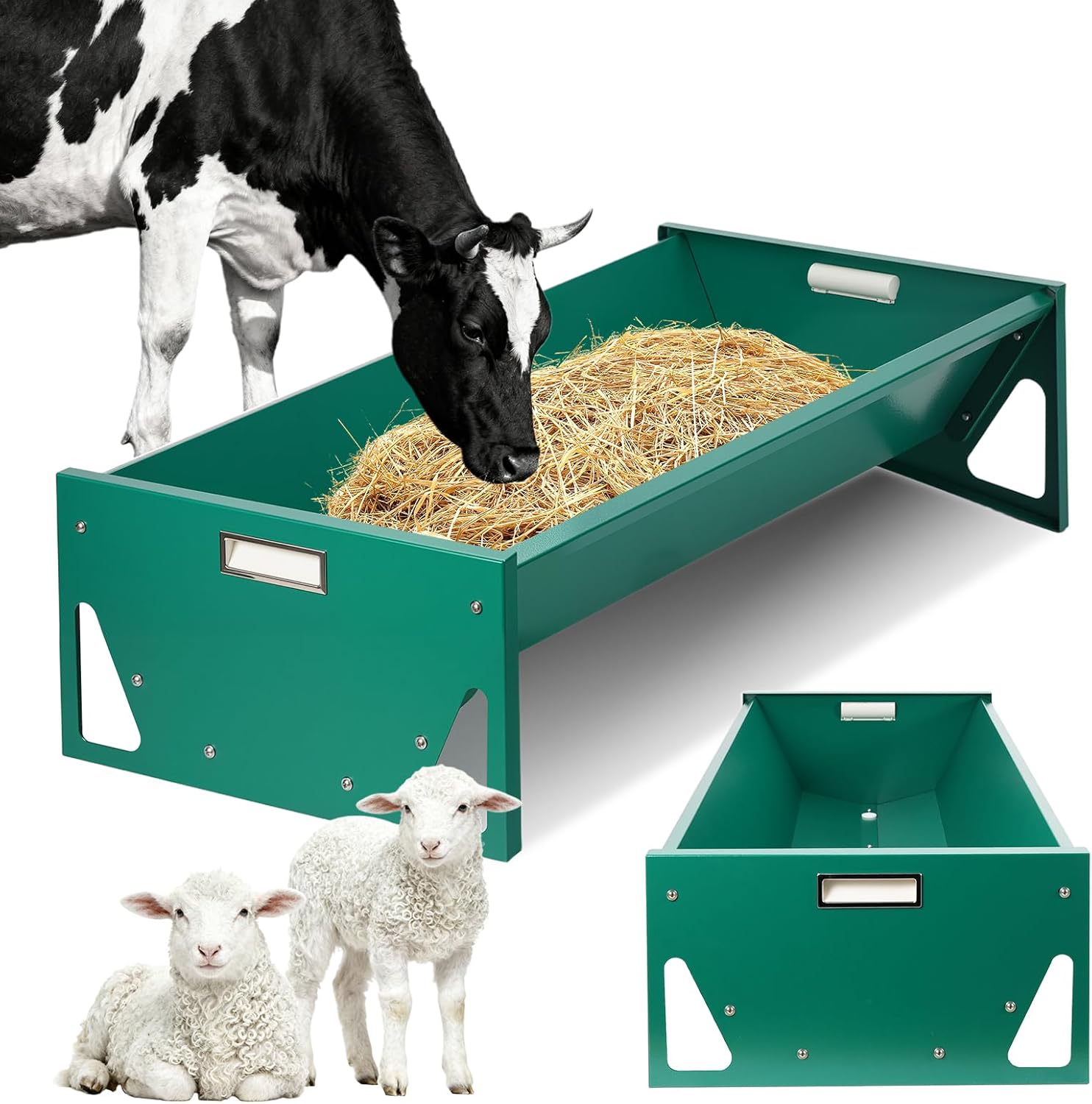 Goat Feeder Livestock Feeding Trough Horse Trough Livestock Grain & Hay Feeder Heavy Duty Galvanized Steel Sheep Feeding Supplies for Goat Cattle Horse Pig Deer