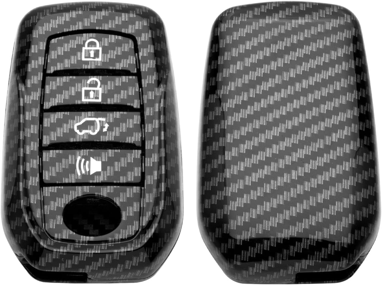 x xotic tech Carbon Fiber Pattern ABS Key Fob Cover w/Keychain for Toyota Highlander Land Cruiser 4Runner RAV4 Prime Camry Venza Corolla Cross Hilux, 4-Button Smart Keyless Entry Key
