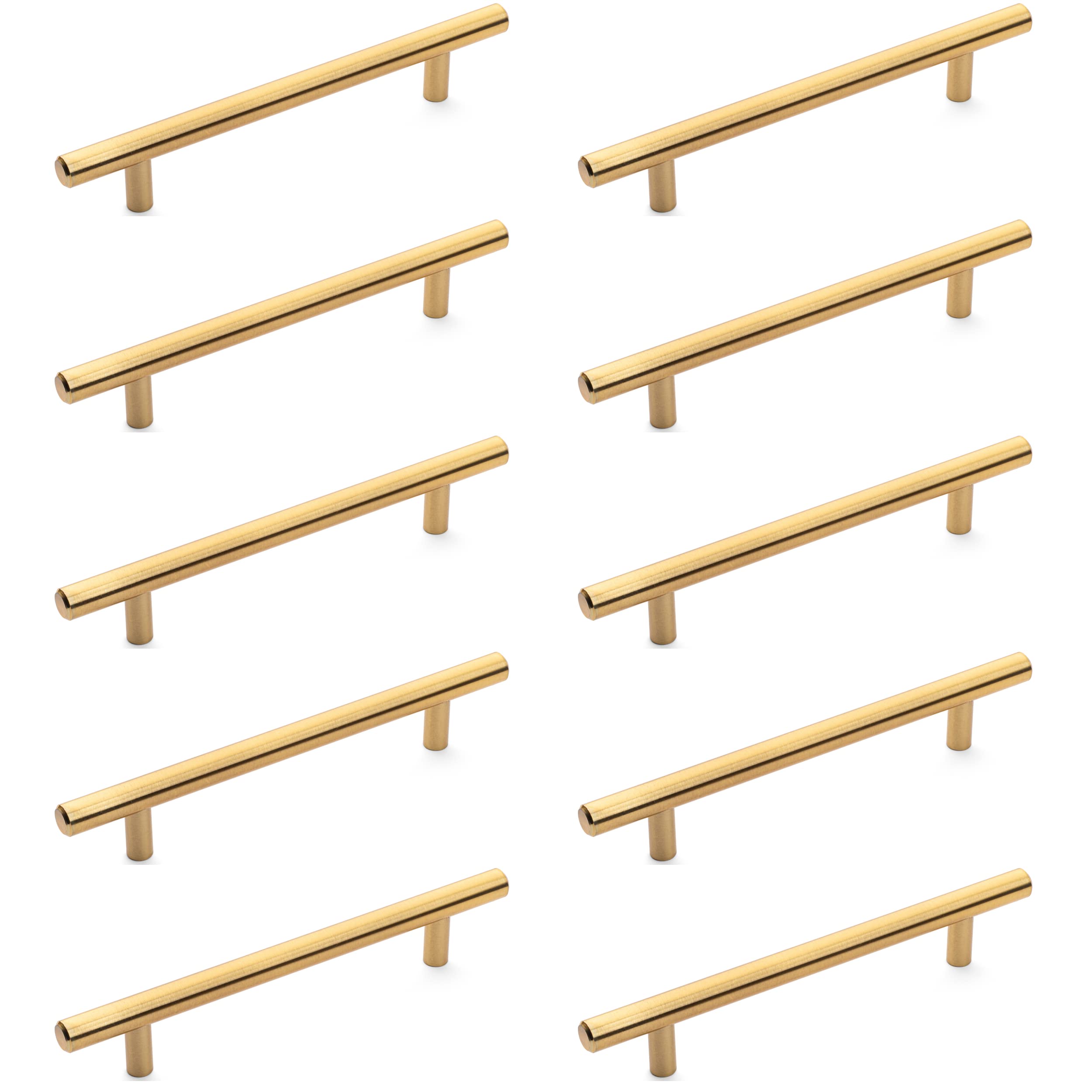 10 Pack - Diversa Brushed Brass Solid Steel Euro Style 5" (128mm) Cabinet Bar Pull