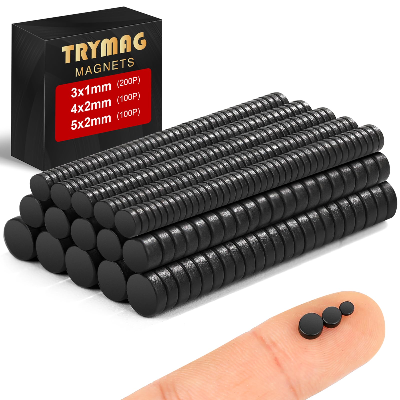 TRYMAG Black Small 400Pcs Rare Earth Magnets, 3 Different Sizes Tiny Mini for Crafts, Small Round Fridge Magnets for Miniatures, Refrigerator, Office, Kitchen, Cabinet