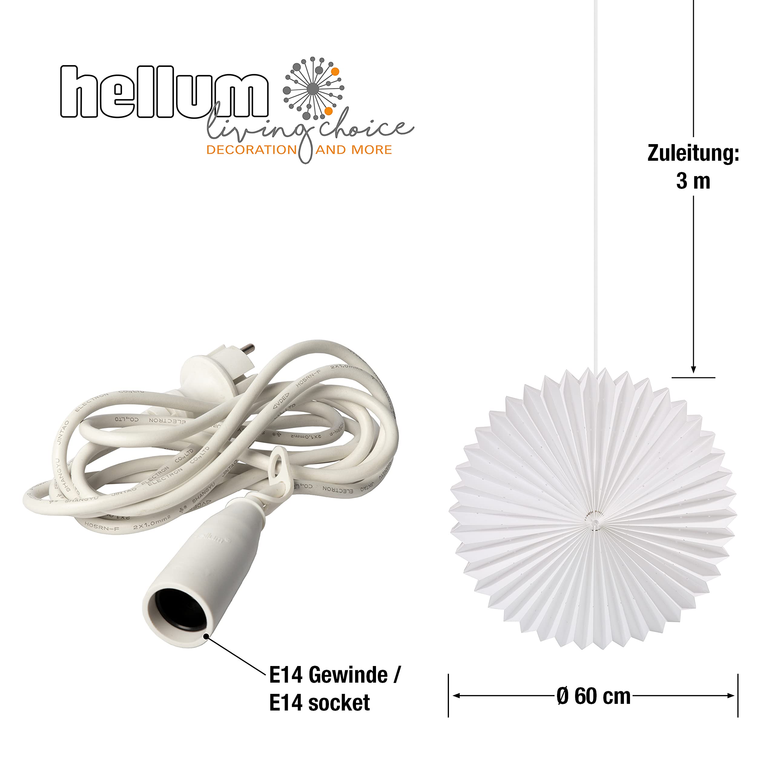 hellum Sunny Lampion wetterfest outdoor weiß, Ø60cm, Stecker inkl. LED | Outdoor Lampenschirm mit PVC-Beschichtung inkl. LED E14 warmweiß, Lampion outdoor groß für Garten, Party, Hochzeit 523607