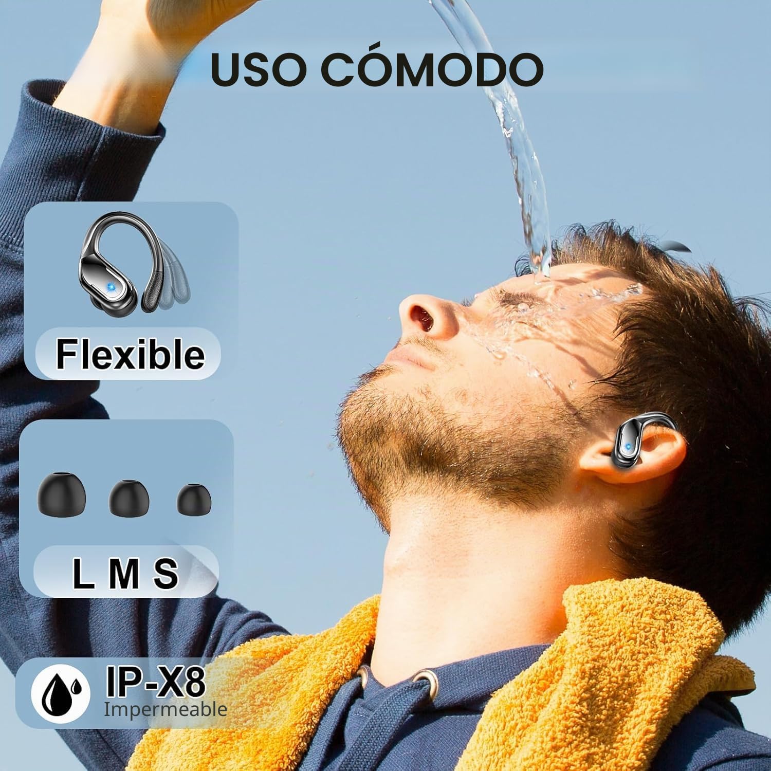 Auriculare Inalámbricos Deportivos, Nueva Auriculares Bluetooth 5.4 con HD Mic, 75H Cascos Inalambricos Bluetooth HiFi Estéreo, Cancelacion Ruido ENC Auriculares Running, IP7 Impermeable/Pantalla LED