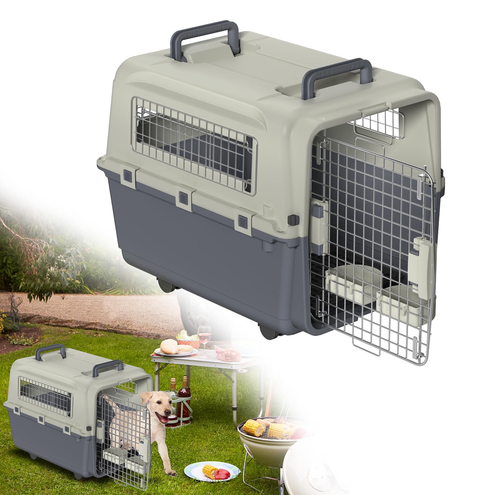 Trasportino per cani e gatti, 67 x 51 x 58,5 cm, trasportino per animali domestici, con porta in metallo e ruote, adatto per aereo, auto, viaggio, fino a 12,5 kg