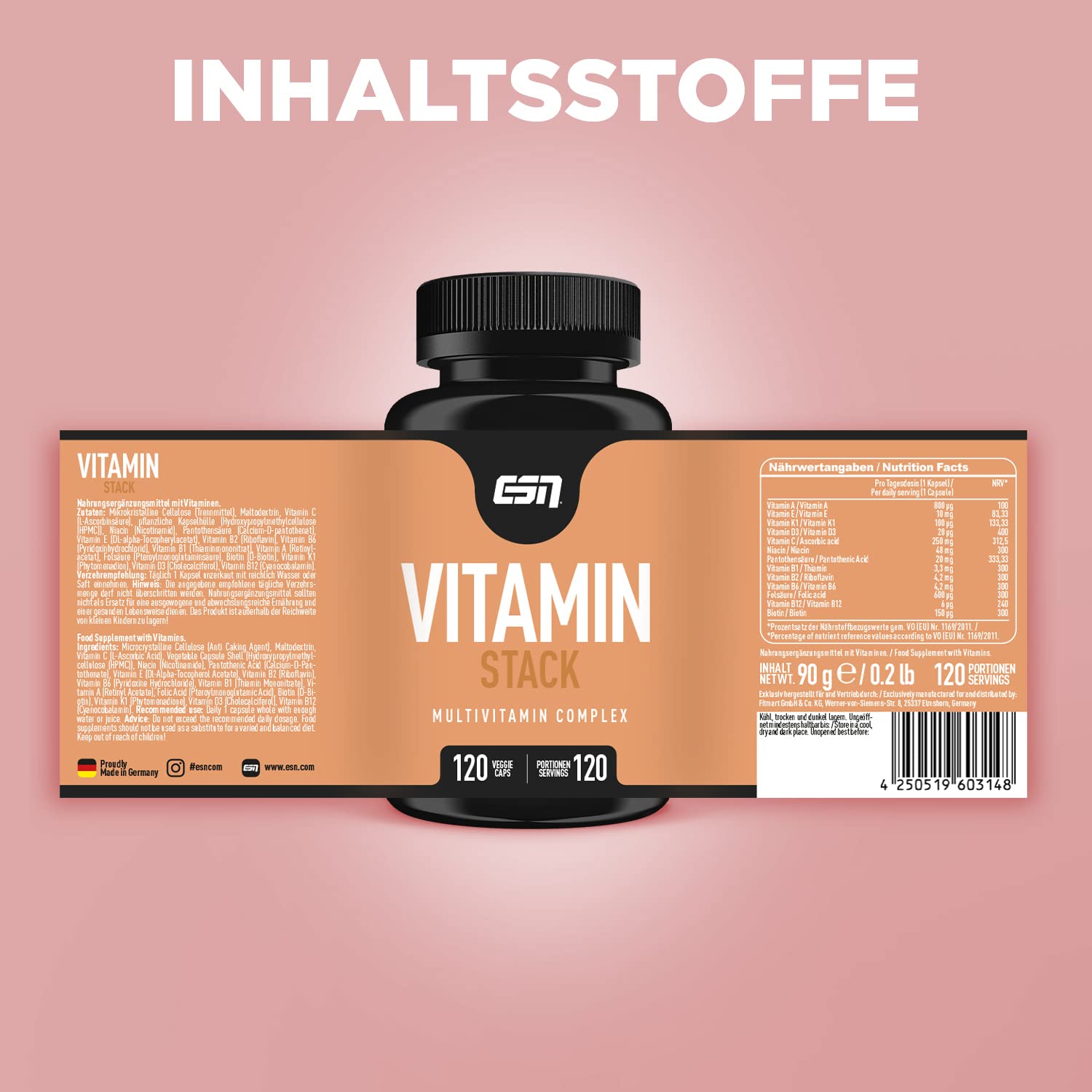 ESN 4er Pack Vitamine & Vitalstoffe – Zink, Omega 3, Vitamin D & Vitamin Stack, Kapsel