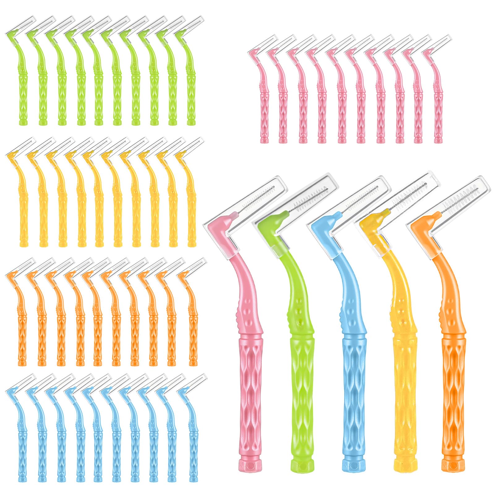 50 Pcs L-Shaped Interdental Brushes 5 Sizes Braces Brush Set Interproximal Dental Brush Proxy Brushes Dental Angled Interdental