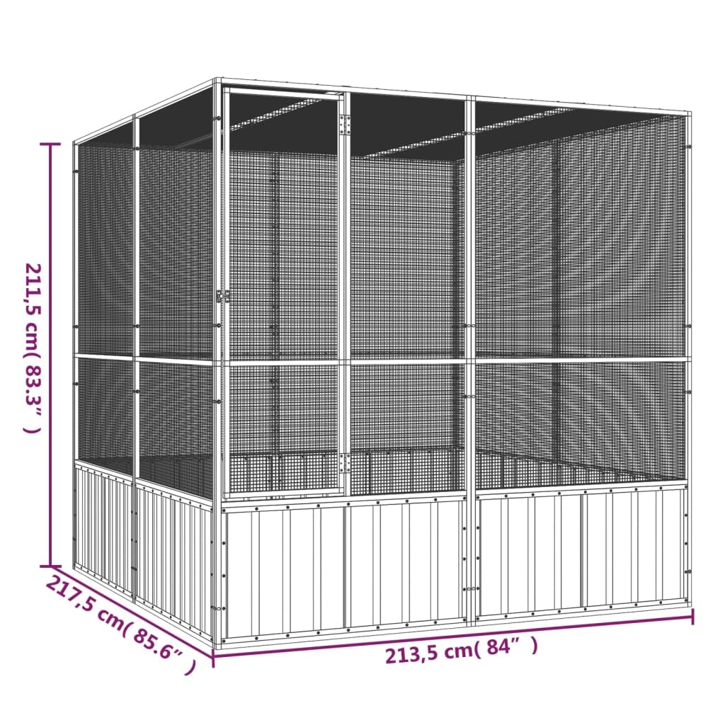 Willood Jaula de Pájaros Aves Pajareras Palomas Casita Acero Galvanizado Gris 213.5 x 217.5 x 211.5 cm