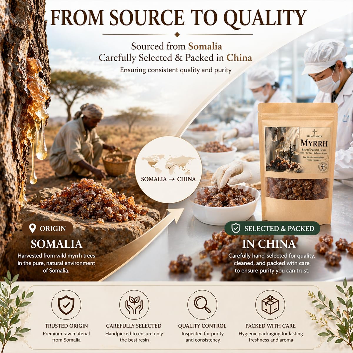 Premium Myrrh Resin Tears, Natural Resin Incense for Meditation, Aromatherapy & Spiritual Rituals, Home Fragrance, 30g / 130g / Frankincense50g + Myrrh50g (Myrrh 30g)