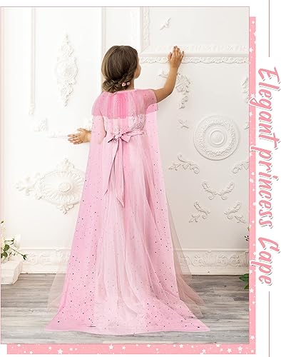 Miniatura 3 de Jecery 4 capas de princesa para niños, capa de tul de hada, disfraz de princesa para niñas, cosplay, fiesta de cumpleaños, 4 estilos, 47 x 39.4