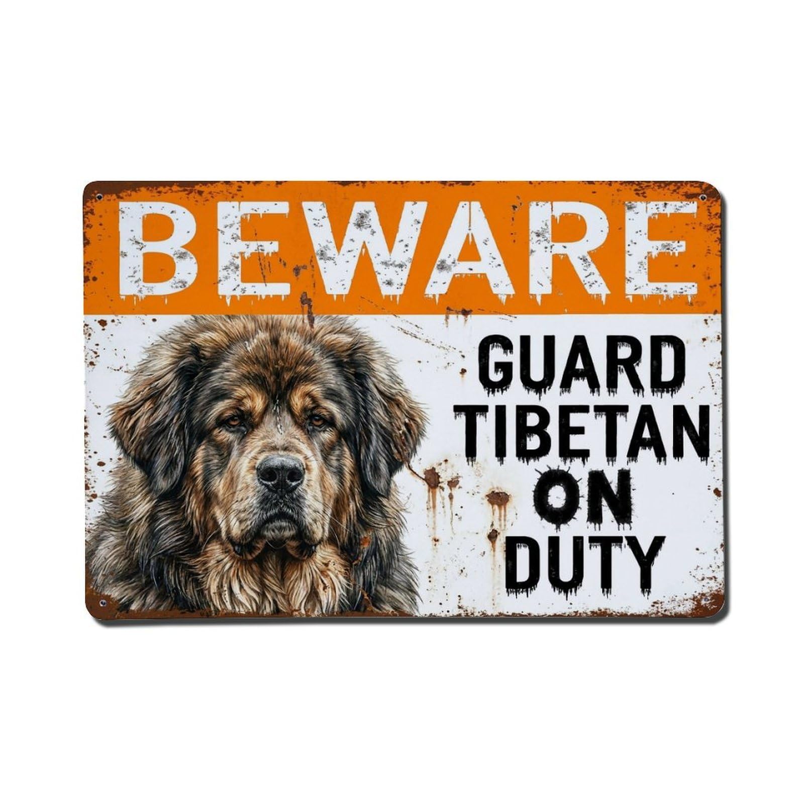 Vintage Funny Tibetan Guard Beware of Dog Yard Metal Tin Sign