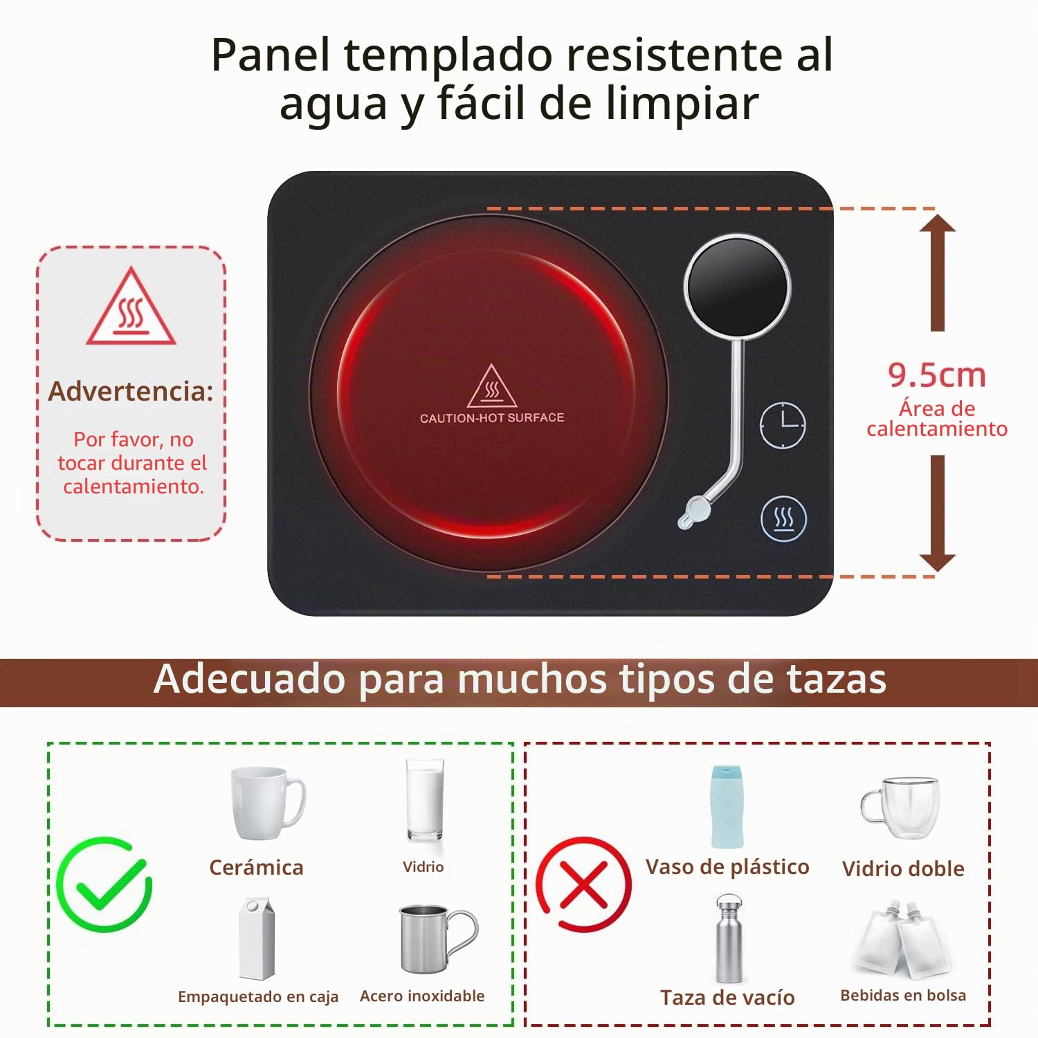Mcbazel Calentador de Tazas de café 40°C-55°C, 55°C-65°C. 65°C-75°C Grado Celsius Sensor de Gravedad Temporizador de Temperatura de Tres Velocidades Almohadilla Calentadora de Tazas de Café -Negro