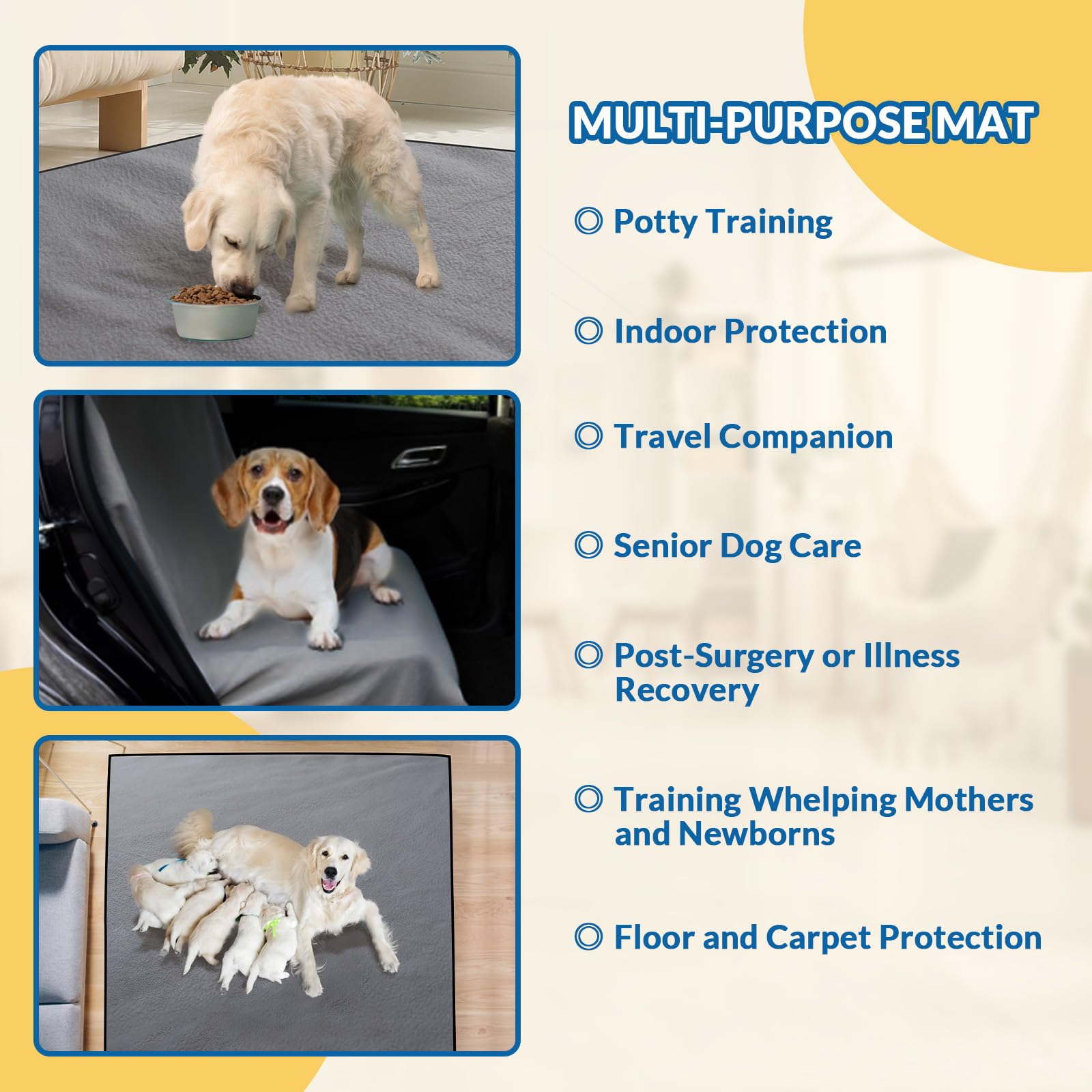 Barpor 183 cm x 183 cm Wasbare Pee Pads voor Honden Lichtgrijs Dikke Herbruikbare Puppy Pads Sterke Absorberende Lekvrije Hond Watten Matten Kauwbestendige Antislip Hond Boxen Pads