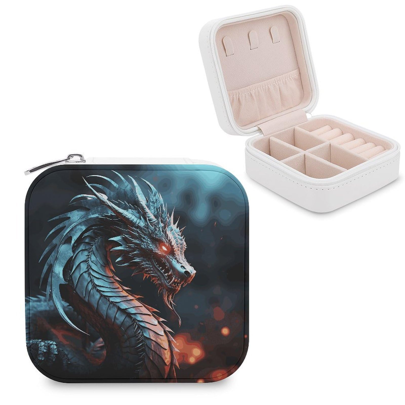 JTREHY Travel Dragon Jewelry Case Portable Display Storage Box PU Leather Mini Jewelry Travel Case Personalized Travel Jewelry Organizer Small Jewelry Box for Women