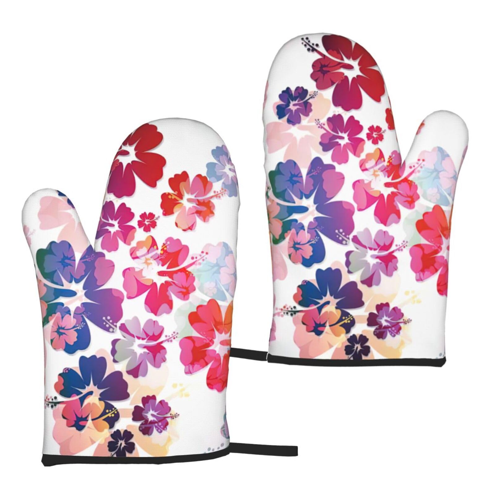 Hawaiian Flower Print Print Heat Resistant Universal Fit Oven Microwave Gloves Home Cooking Baking Grilling
