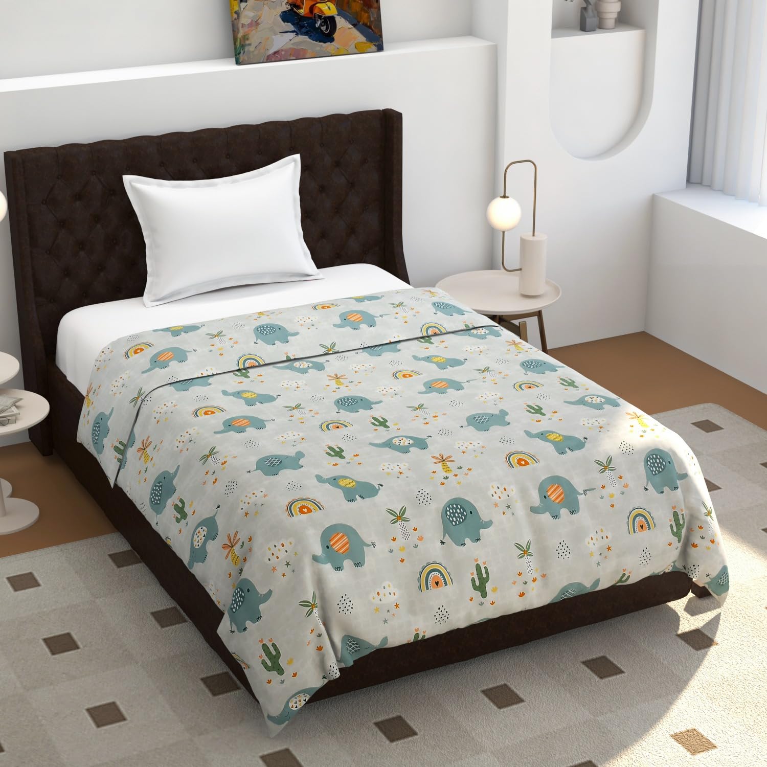NHD HOME Super Premium Quilt Cover Single Bed with Zipper Blanket Cover/rajai Cover/Comforter Cover/Duvet Cover King Size Soft Glace Cotton Breathable Super Soft 60x90 Inches, White & Blue-picture-31