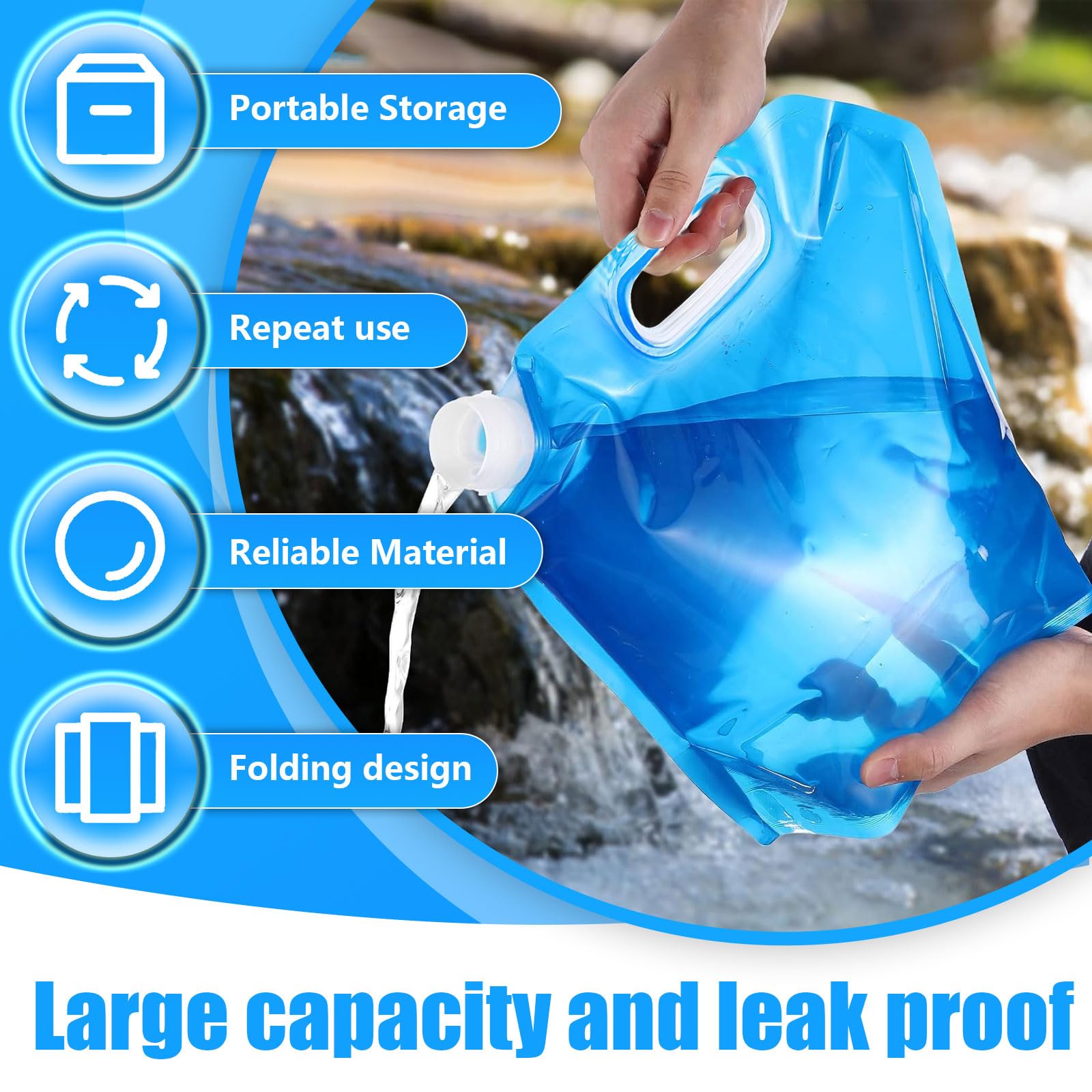 Lot De 2 Bouteilles D'Eau Pliables 5L Sans BPA - Bidons Camping Pliable Avec Poignée, Idéal Pique-Nique Et Festival