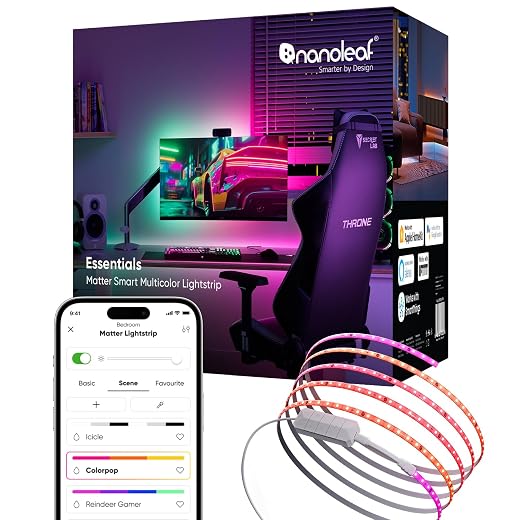 Nanoleaf essentials wifi bluetooth & thread smart led lightstrip 80" smarter kit (2m) - rgb & whites, app & voice control (works with apple home, google home, samsung smartthings)
