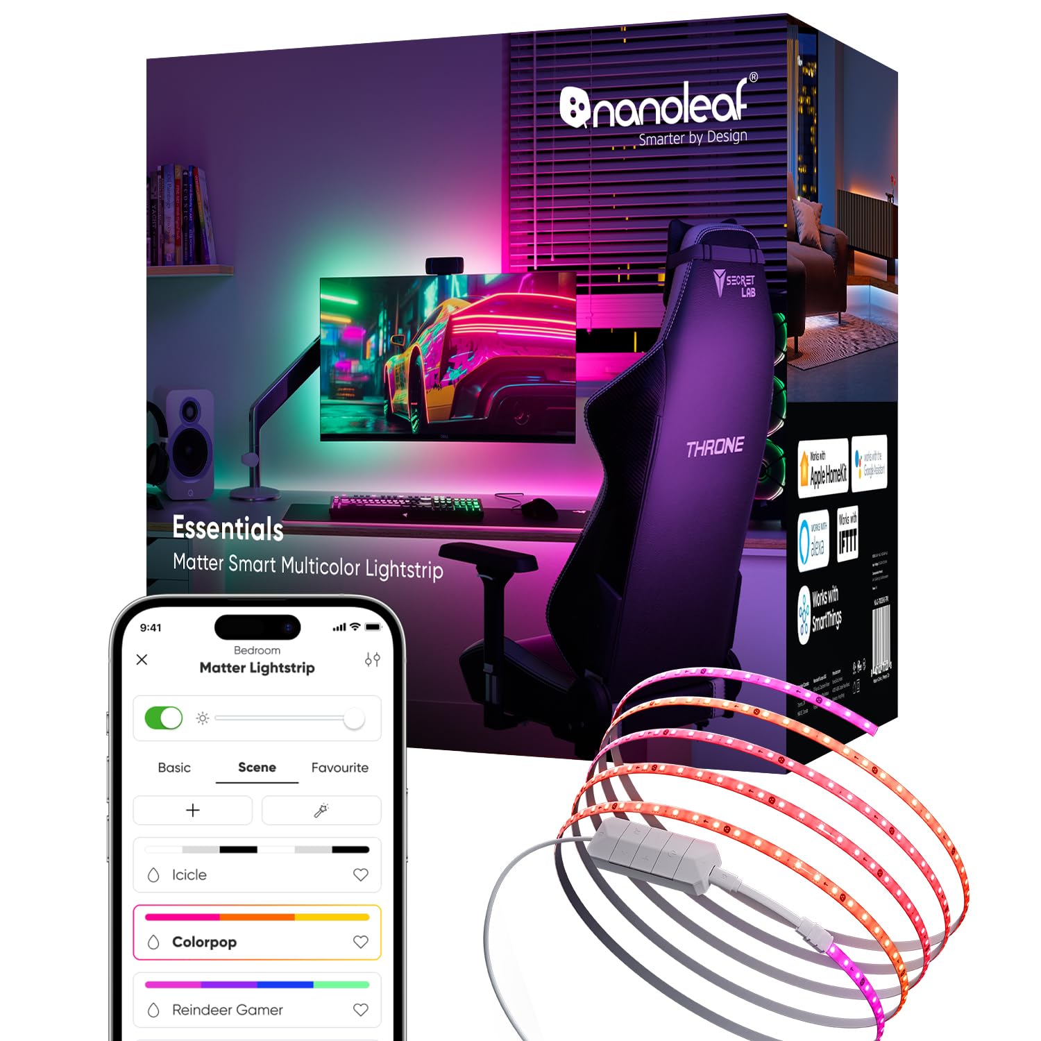 Nanoleaf Nanoleaf Matter Wi-Fi 5M Gradient LED Light Strip - 300 RGB IC Addressable LEDs, Music & Screen Sync, Trimmable Strips, Smart App & Voice Control (Works with Alexa Apple Google), Bedroom Gaming Decor