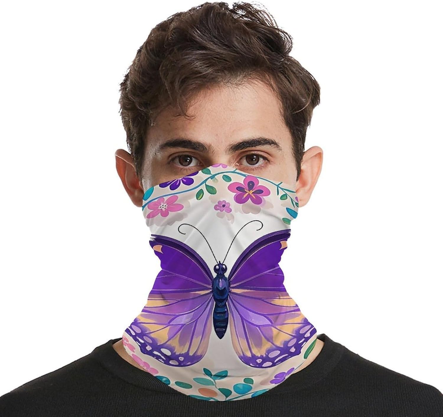 Summer Face Mask UV Protection Neck Gaiter Cute Purple Butterfly image 4