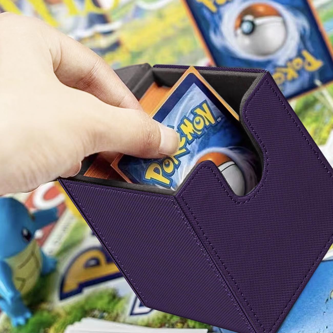 Game Card Deck Box For Commander Deck Box With 2 Dividers, Card Storage Box Fits 100+ Single Sleeved Cards, PU Leather Strong Magnet Card Deck Case Holder for Magic Yugioh TCG (purple) image 5